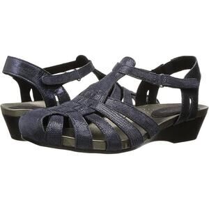 Aravon Standon Leather Fisherman Slingback Sandals Navy Blue Women's Size 9 Wide